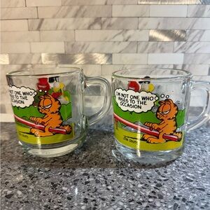 Garfield Glass Coffee Cups Made for McDonald’s 1980 Set of 2